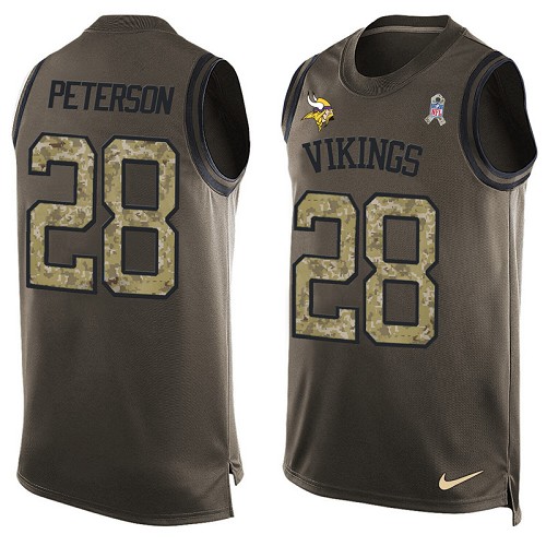 Men's Limited Adrian Peterson Nike Jersey Green - #28 Salute to Service Tank Top NFL Minnesota Vikings